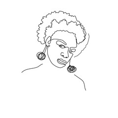 Funky Single Line Girl Sketch. One Line Woman Portrait. Graphic Female Face Floral Poster. Feminine Beauty Background. Hipster Elegant Cute Woman Illustration. Beautiful Female Linear Portrait.