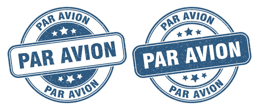 par avion stamp. par avion label. round grunge sign