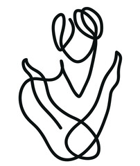 One line drawing of woman keeps two arms crossed.
One continuous line drawing of stop or ban gesture concept.
