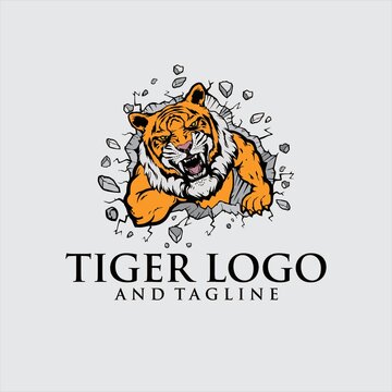 orange tiger sport gaming logo vector illustration template with white background.