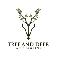 Obraz premium Deer Tree Leaves Forest Logo Vector icon, Deer leaf antlers logo design.