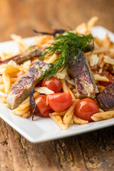 pasta with steak stripes