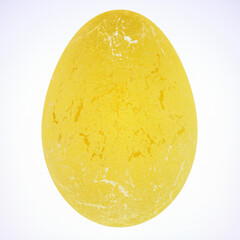 three-dimensional yellow egg with textured shell on a white background. 3d render illustration