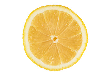 Lemon. Isolated slice of lemon on white background. Fresh isolated lemon slice isolated on white background. Tasty citrus fruit cut closeup.