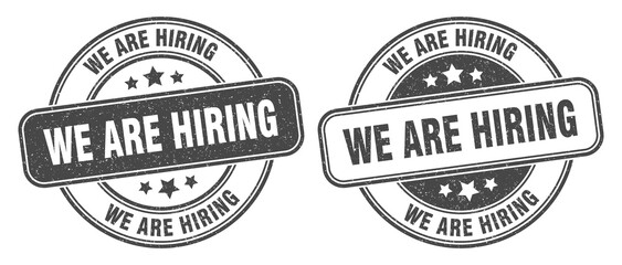 we are hiring stamp. we are hiring label. round grunge sign