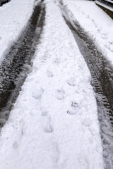 Wheel marks on snowy road