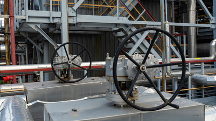 Refinery and storage facilities of oil and petroleum products. Oil products reservoirs. Petrochemical industry concept.