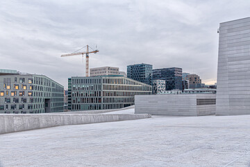 View from the roof of the opera house, on the Barcode business district in Oslo