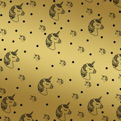 Modern pattern with ponies. Suitable as a texture for fabric illustration. Gold background. 
