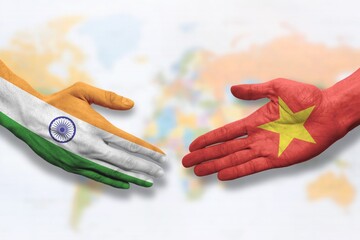 Vietnam and India - Flag handshake symbolizing partnership and cooperation