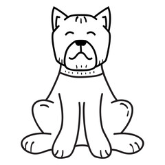 Bulldog is a breed of dog sit.Outline dog face icon.Isolated illustration.Doodle sketch style vector.Cute kawaii puppy.Cute pet animal.Domestic pet in a collar.