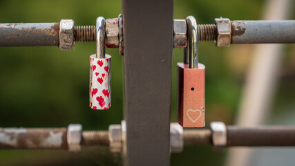 Love locks on a gate with blurry background