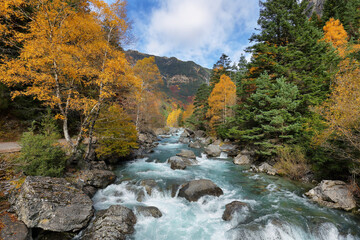Autumn scene in Ordesa and Monte Perdido National Park, Spain
