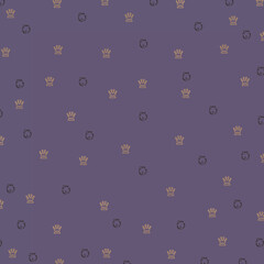 Seamless pattern in memphis style with crown and outline of a girls head. White background.