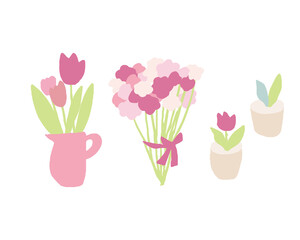 春カラーの花束イラスト　Spring color bouquet illustration