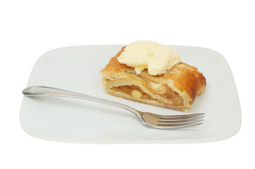 Apple strudel with cream