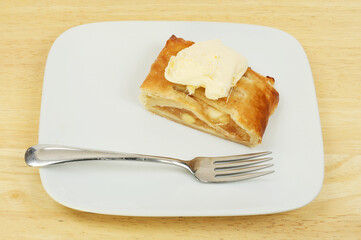 Apple strudel on a table
