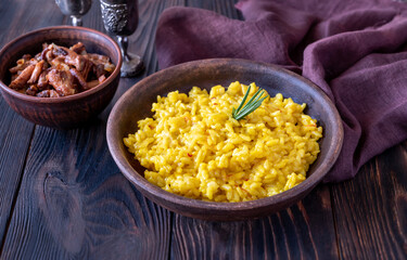 Portion of saffron risotto