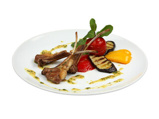 Organic grilled lamb chops with grilled vegetables