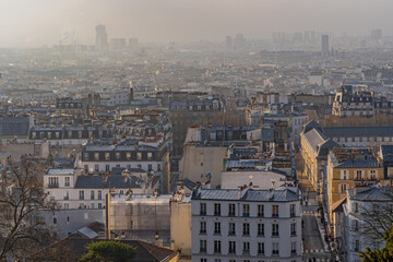Paris, France - 02 26 2021: Montmartre district. View of Paris from sacred heart place