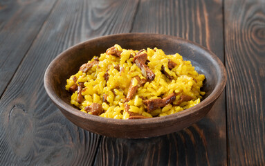Portion of saffron risotto