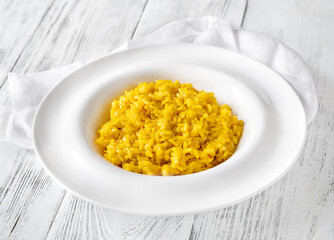 Portion of saffron risotto