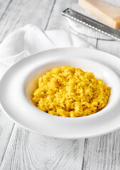 Portion of saffron risotto