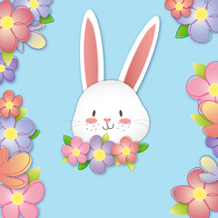 Easter card with bunny and spring flowers