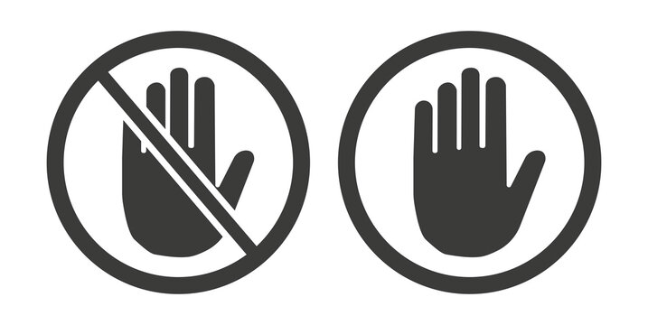 Do not touch hand icon. Isolated lined logotype design element. User manual standard symbol. Crossed palm pictogram