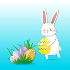 Easter bunny with easter eggs. Happy easter card