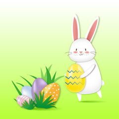 Easter bunny with easter eggs. Happy easter card