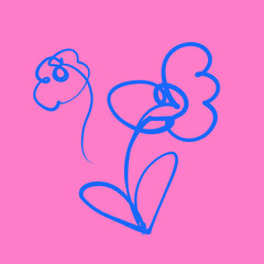 One line continuous flower artwork. Nature art. Linear flowers.