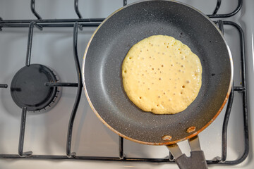 Hot cake in the pan getting ready