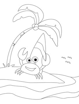 crab under palm tree on island clip art preview