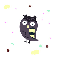 Cute brown owl baby illustration