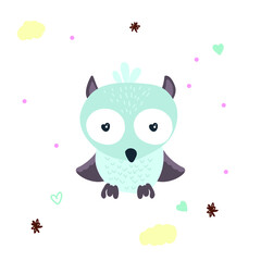 Cute blue owl baby illustration