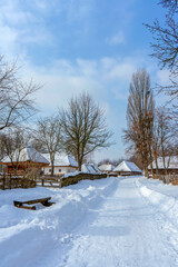Winter path in the Ukrainian village