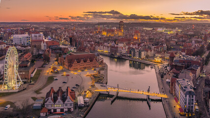 panorama of the gdansk  city at sunset