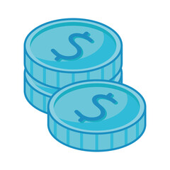 isometric coins money dollars icons
