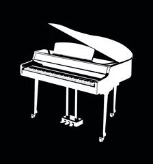 grand piano white on black background