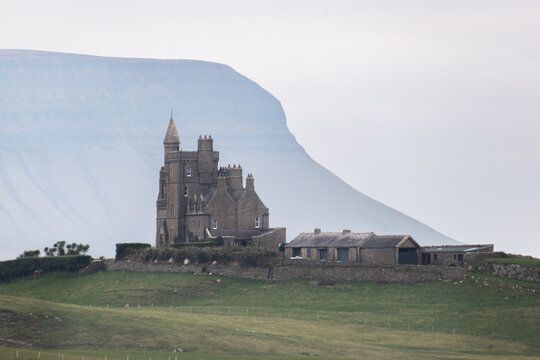 Famous Classiebawn Castle with Belbulbin mountain at the background in Sligo, Ireland.