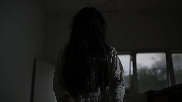 Portrait of asian woman make up ghost face,Horror scene,Scary background,Halloween poster