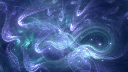 Abstract background, smooth multicolored lines on a black background.