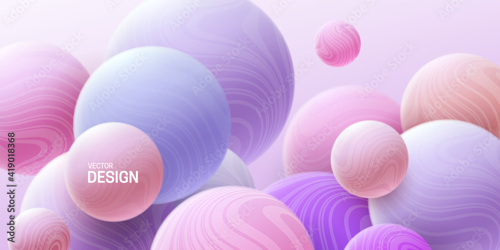 Sticker abstract background with 3d dynamic spheres