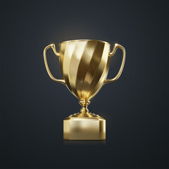 Golden champion cup isolated on black background. - 419018393
