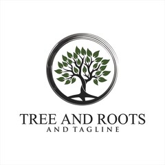 Obraz premium Abstract vibrant tree logo design, root vector - Tree of life logo design inspiration isolated on white background.