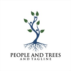 Human Tree Creative Concept Logo Design Template, People Tree Vector Logo Template.