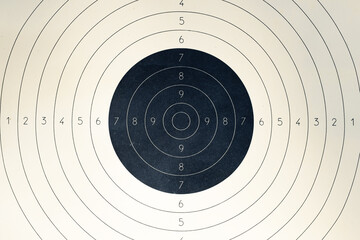 Blank paper target with shooting range numbers. A round, clean target with a marked bull's-eye for...