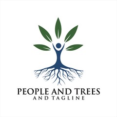 Fototapeta premium Human Tree Creative Concept Logo Design Template, People Tree Vector Logo Template.