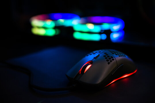 Gaming Mouse With RGB Led Lights In Background